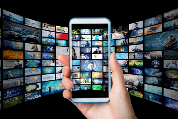 hand holding phone showing video archives