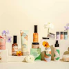 a group of bottles with flowers on them